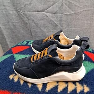 Anthropologie Sneaker Blue Suede Leather Platform Lace Up Size 37